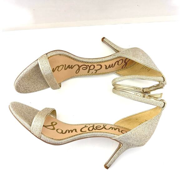 Sam Edelman Women’s Patti Ankle Strap Heeled Dress Sandal Gold Sparkle Size 9 - Picture 9 of 12
